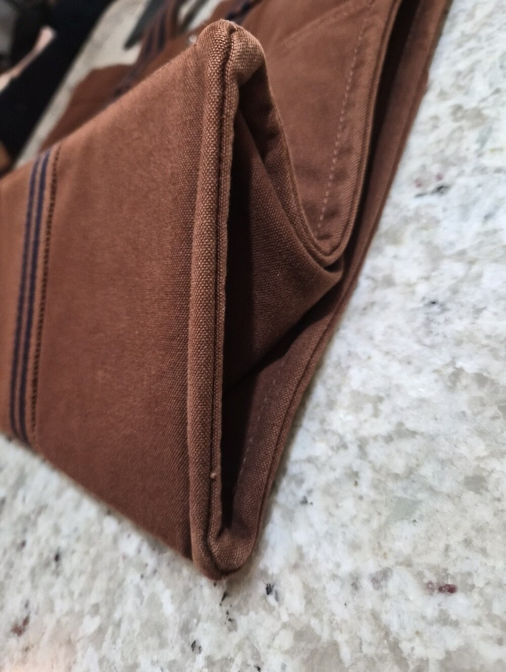 Hermès Fourre Tout GM Canvas Tote Bag Brown Navy Blue Striped Vintage - Picture 5 of 15